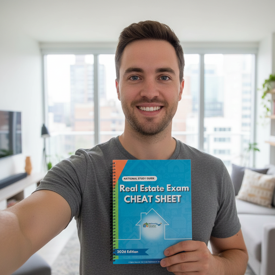 Daniel holding the National Real Estate Exam Study Guide