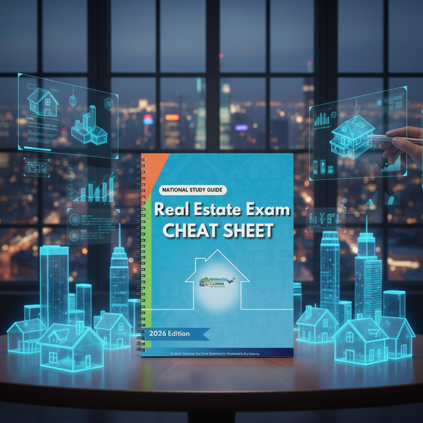 Real Estate Exam Cheat Sheet with visual study concepts