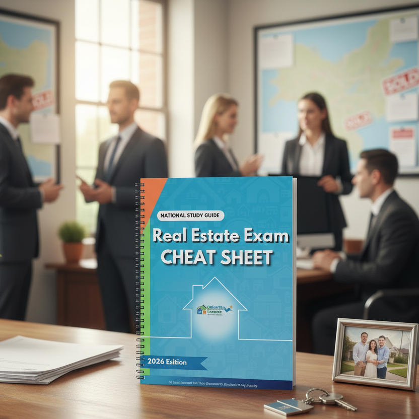National Real Estate Exam Study Guide in an office setting