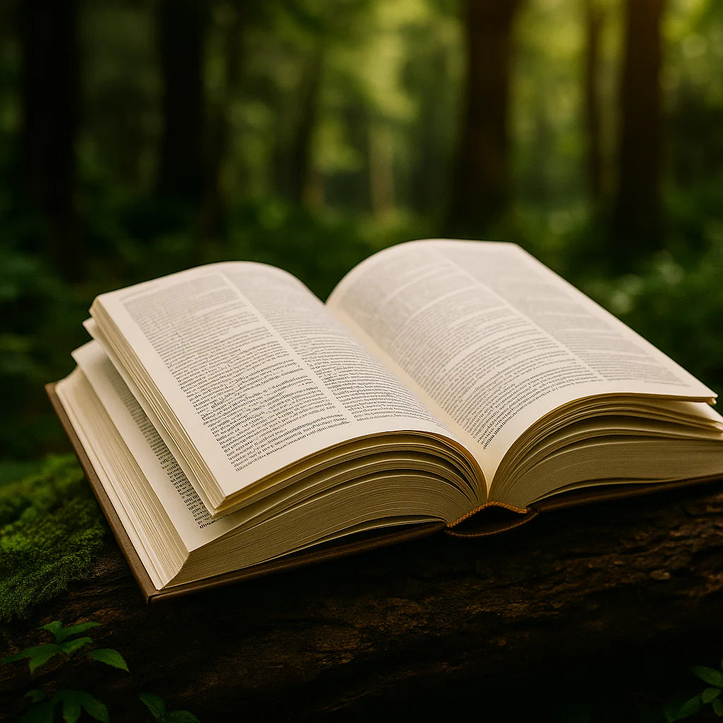 Open Bible in a quiet forest