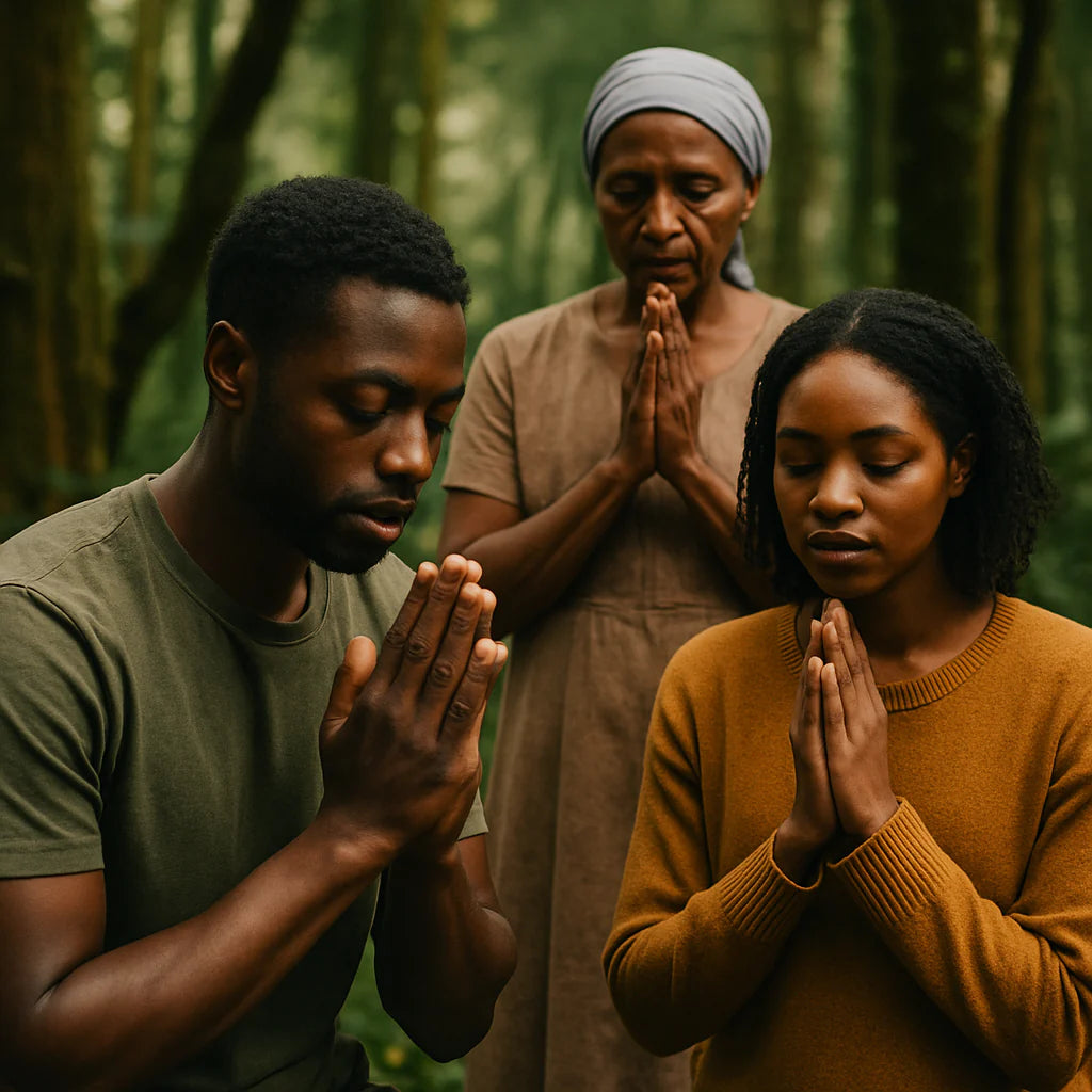Readers exploring Scripture in a sunlit forest