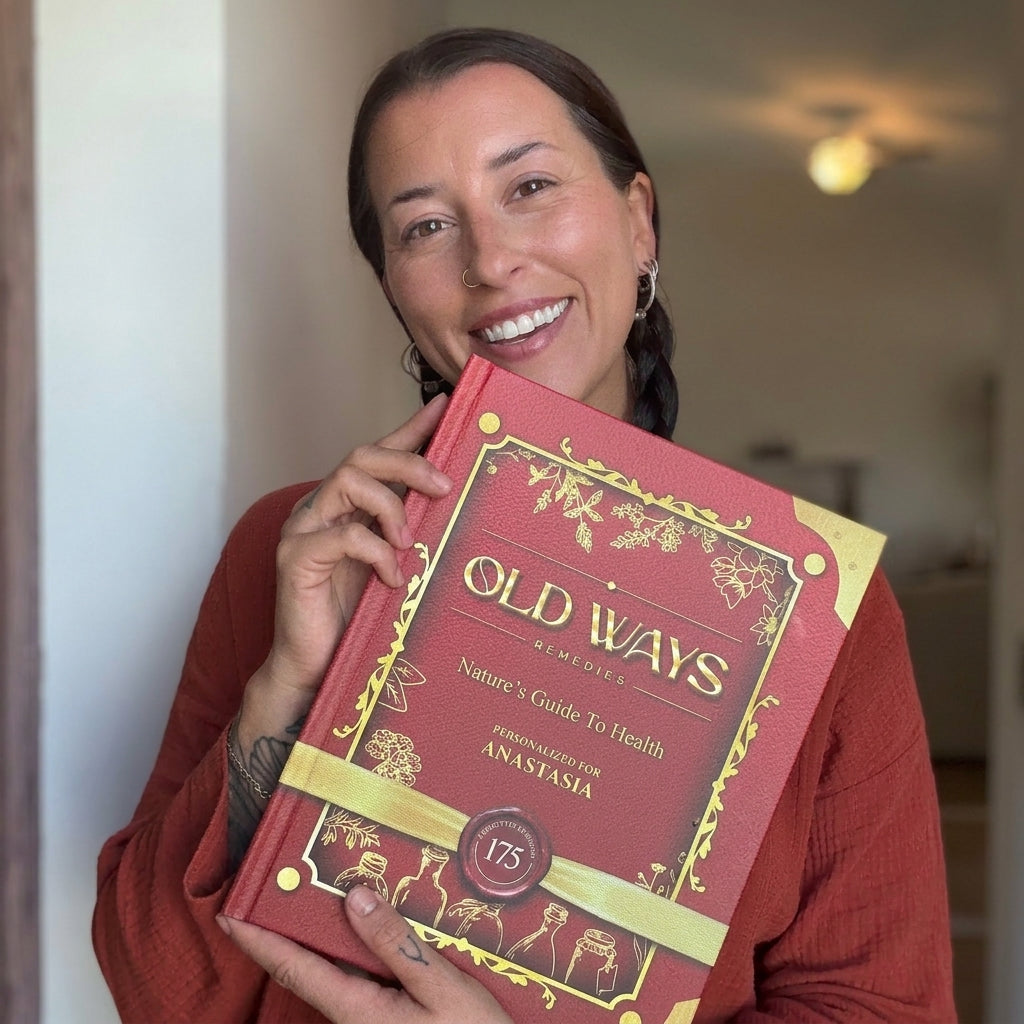 Reader holding the Old Ways Remedies Book